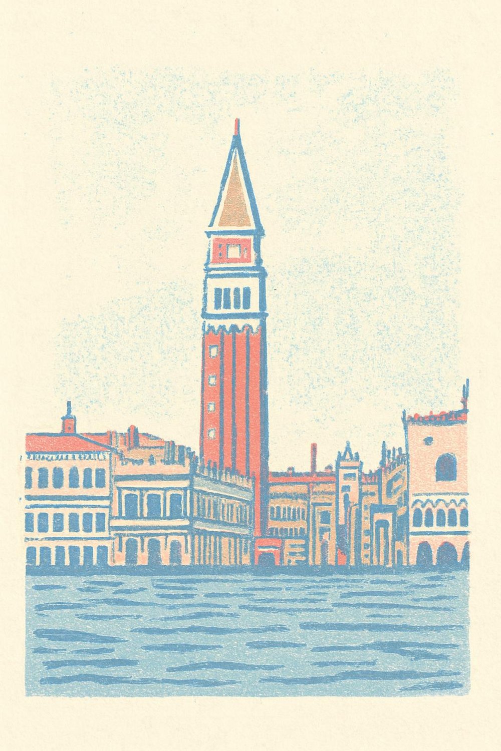 The same view as a two-colour letterpress illustration