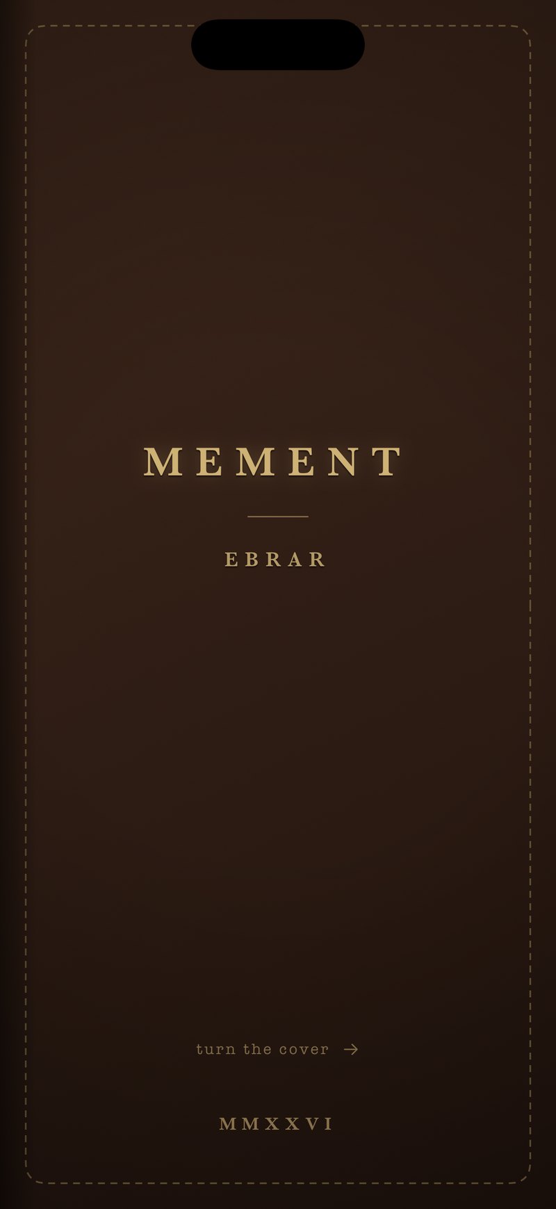 The leather cover with EBRAR embossed in gold